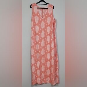 J Jill 100% Linen Maxi Dress Size XL Tall Orange Paisley Sleeveless Lagenlook
